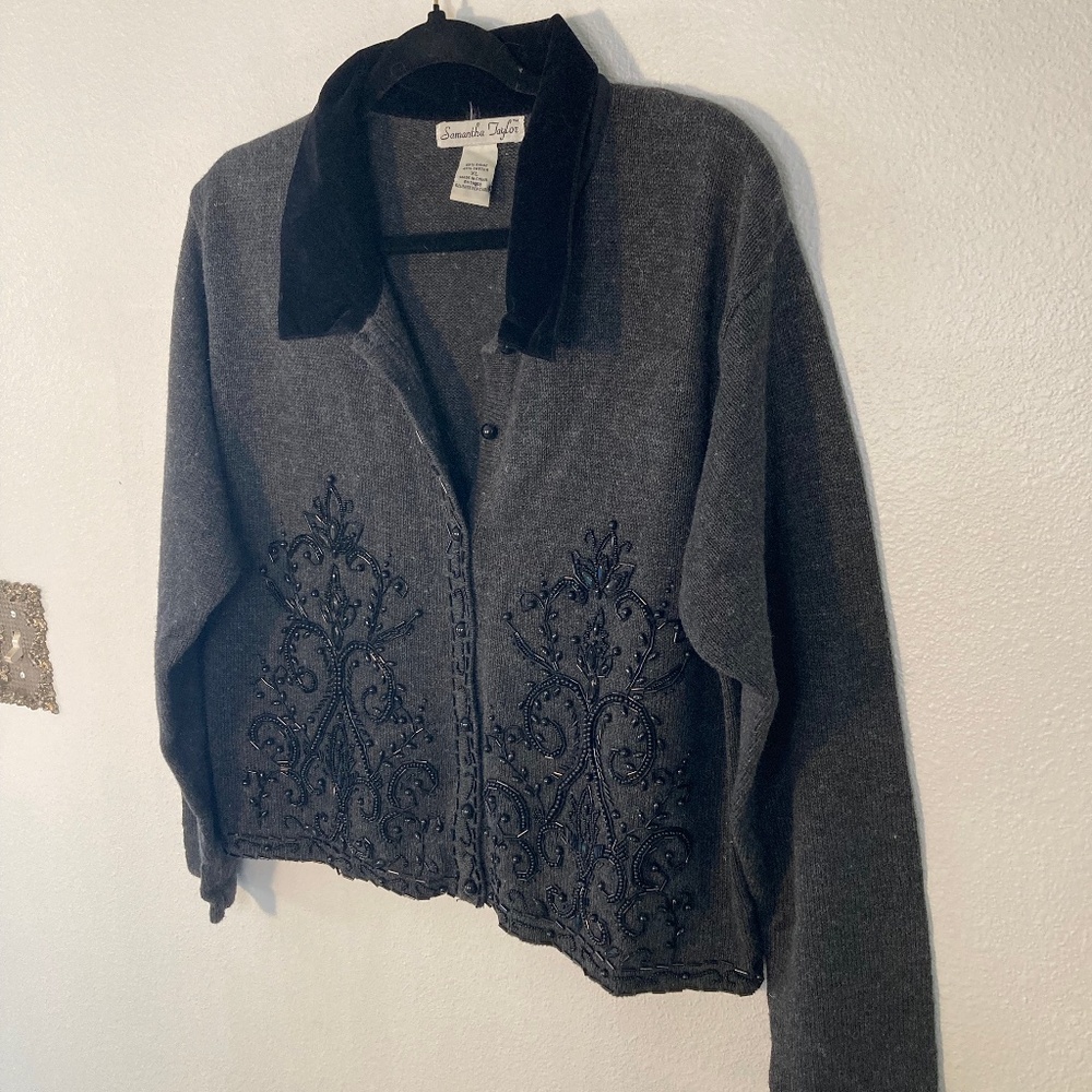 90s vintage Samantha Taylor beaded ramie cotton cardigan - Picture 2 of 9